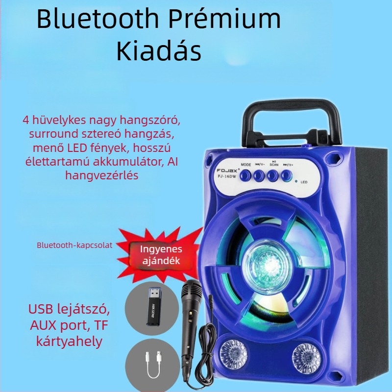 Karaoke Bluetooth hangszóró mikrofonnal, 8 000 dal, IPX7 vízálló, frekvencia-válasz 100 Hz–20 kHz, SNR ≥70 dB, akkumulátor nélkül, kültéri használatra