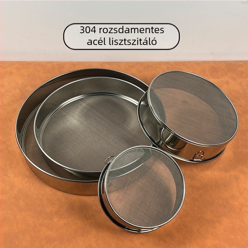 304/201 rozsdamentes acél liszt szita, kézi, kör alakú, rizsliszt szita, 60-es és 40-es hálóval