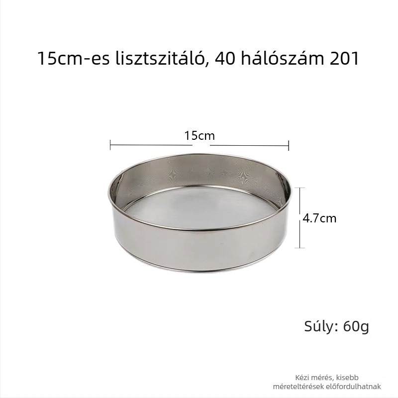 304/201 rozsdamentes acél liszt szita, kézi, kör alakú, rizsliszt szita, 60-es és 40-es hálóval