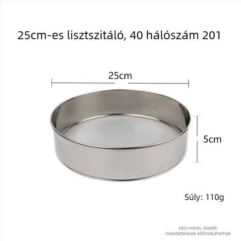 304/201 rozsdamentes acél liszt szita, kézi, kör alakú, rizsliszt szita, 60-es és 40-es hálóval