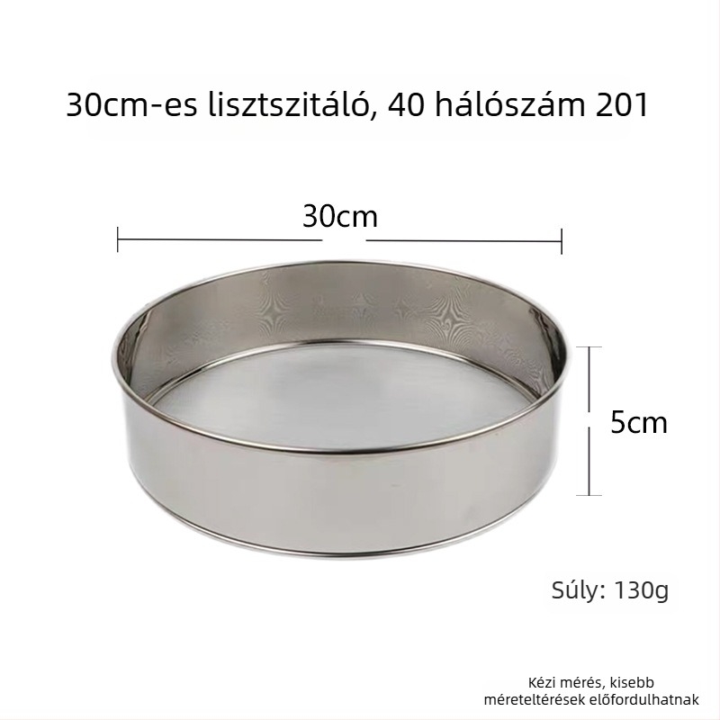 304/201 rozsdamentes acél liszt szita, kézi, kör alakú, rizsliszt szita, 60-es és 40-es hálóval