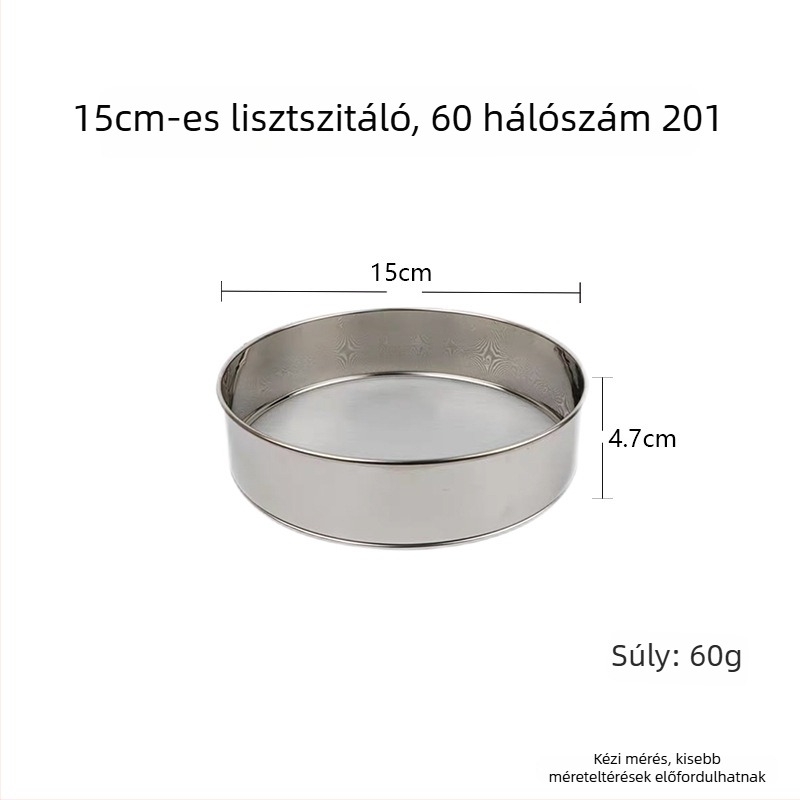 304/201 rozsdamentes acél liszt szita, kézi, kör alakú, rizsliszt szita, 60-es és 40-es hálóval