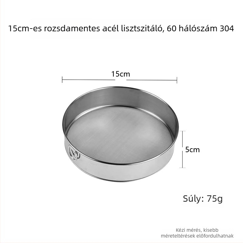 304/201 rozsdamentes acél liszt szita, kézi, kör alakú, rizsliszt szita, 60-es és 40-es hálóval