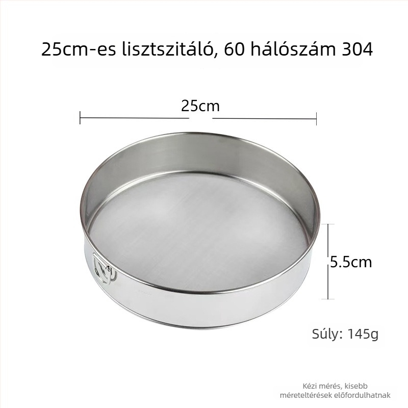 304/201 rozsdamentes acél liszt szita, kézi, kör alakú, rizsliszt szita, 60-es és 40-es hálóval