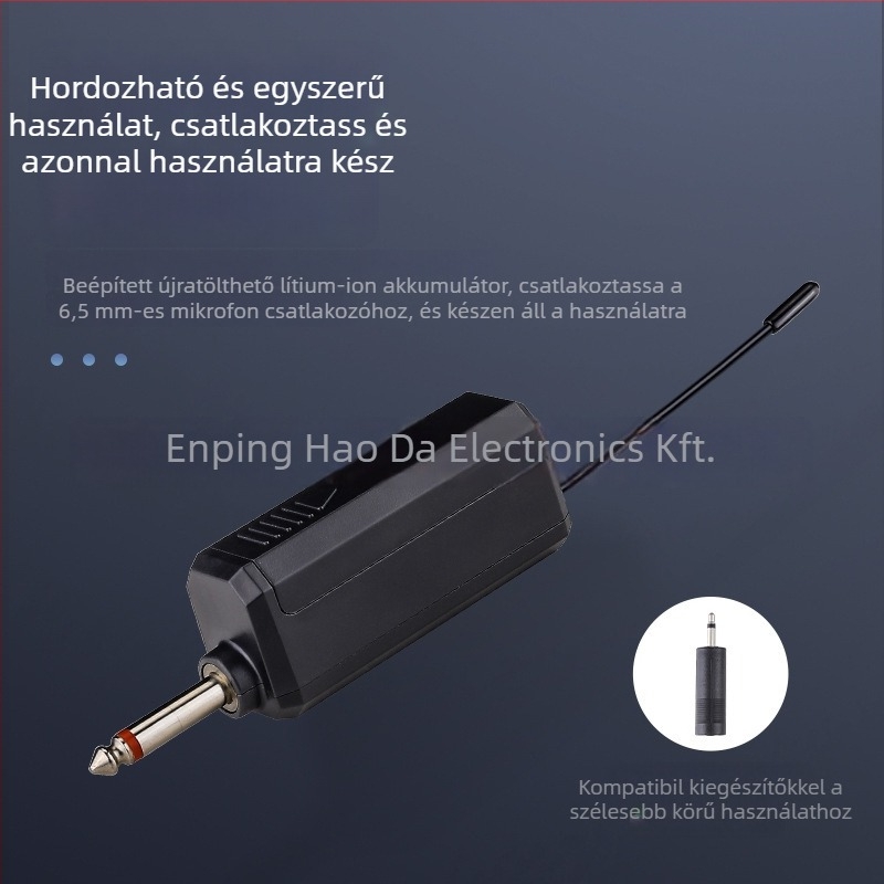 Kábeles kézi dinamikus mikrofon otthoni és színpadi használatra, modell 108; levehető akkumulátor 800-1000 mAh; üzemidő 6-8 óra; frekvenciatartomány 100 Hz-20 kHz