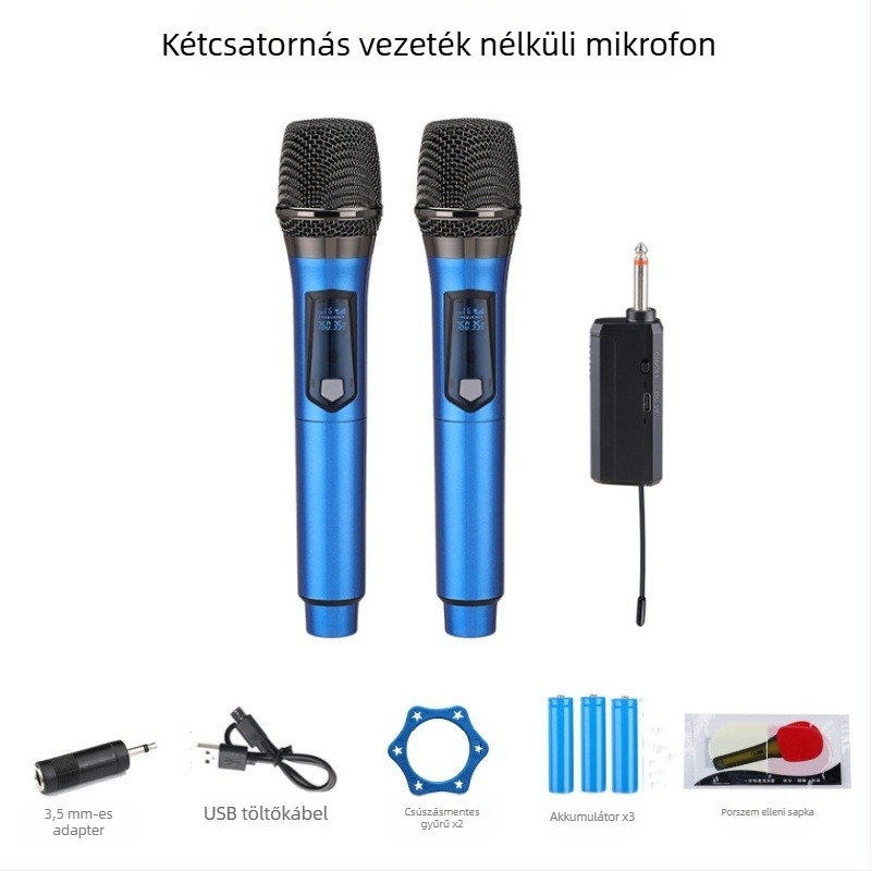 Kábeles kézi dinamikus mikrofon otthoni és színpadi használatra, modell 108; levehető akkumulátor 800-1000 mAh; üzemidő 6-8 óra; frekvenciatartomány 100 Hz-20 kHz