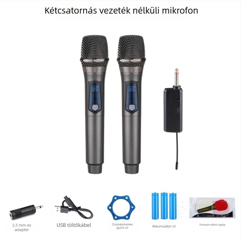 Kábeles kézi dinamikus mikrofon otthoni és színpadi használatra, modell 108; levehető akkumulátor 800-1000 mAh; üzemidő 6-8 óra; frekvenciatartomány 100 Hz-20 kHz