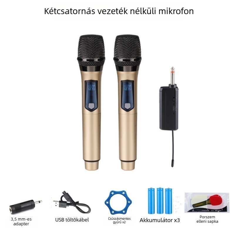 Kábeles kézi dinamikus mikrofon otthoni és színpadi használatra, modell 108; levehető akkumulátor 800-1000 mAh; üzemidő 6-8 óra; frekvenciatartomány 100 Hz-20 kHz