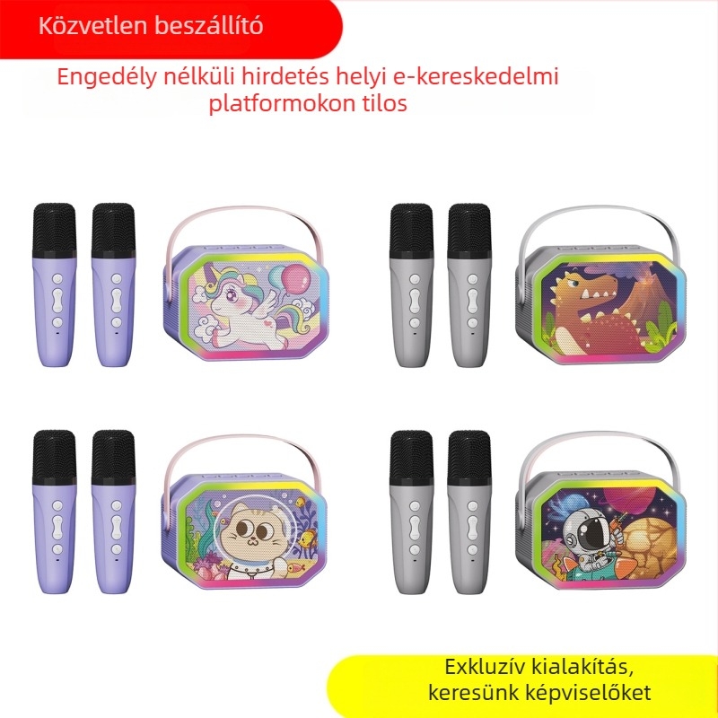 Gyerekeknek szóló Bluetooth karaoke mikrofon — mindent egyben, beépített akkumulátor, 6W teljesítmény, frekvenciasáv 20Hz–20kHz, SNR ≥70dB