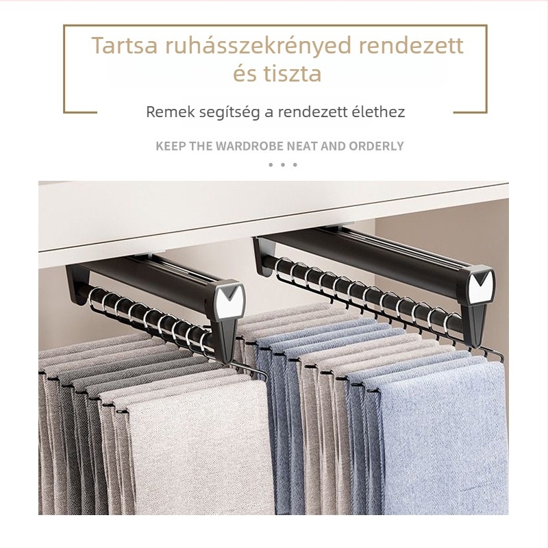 Kihúzható nadrágrakás alumíniumötvözetből, gardróbhoz, felső felszerelés, teleszkópos sín, modern minimalista stílus