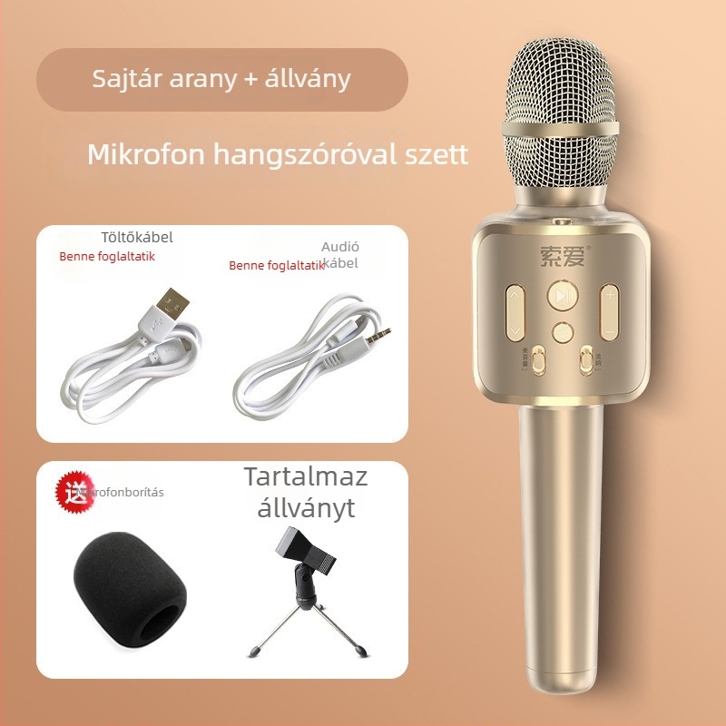 Mobiltelefonokra szánt karaoké mikrofon és hangfal készlet; mobiltelefonos karaoké mikrofon; szuperkardioid polaritás; SNR ≥70 dB; beépített akkumulátor nélkül