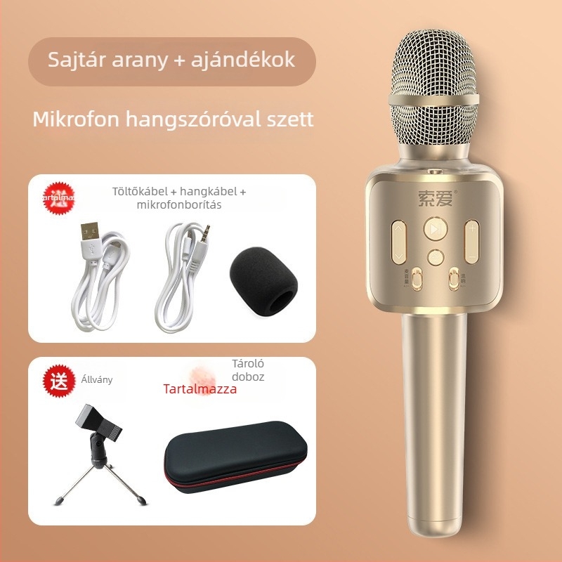 Mobiltelefonokra szánt karaoké mikrofon és hangfal készlet; mobiltelefonos karaoké mikrofon; szuperkardioid polaritás; SNR ≥70 dB; beépített akkumulátor nélkül