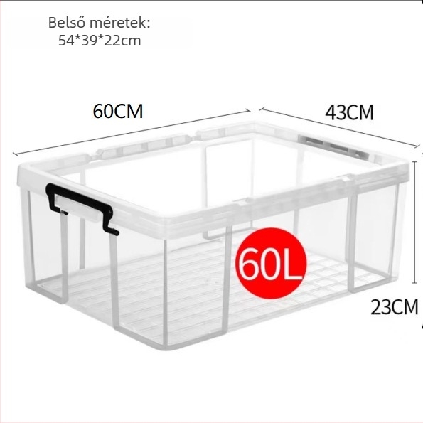 Autó tárolódoboz - átlátszó, téglalap alakú, derékszögű kialakítás, 40 L, PP anyag