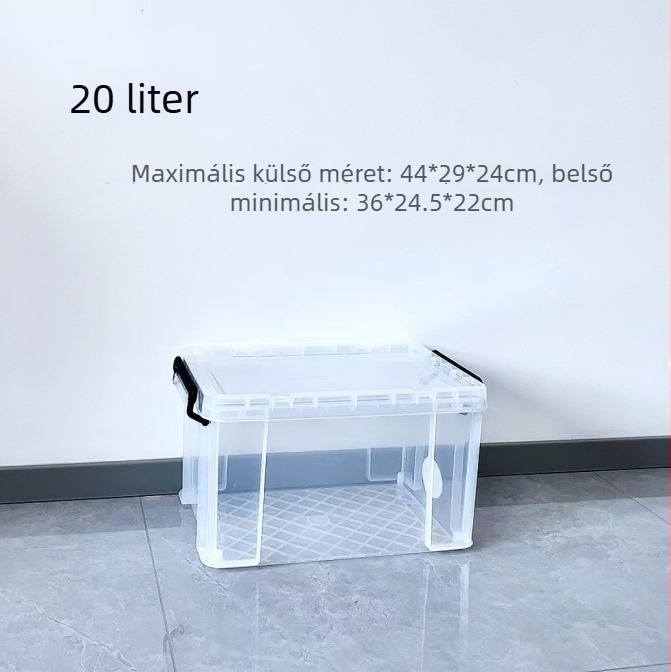 Autó tárolódoboz - átlátszó, téglalap alakú, derékszögű kialakítás, 40 L, PP anyag