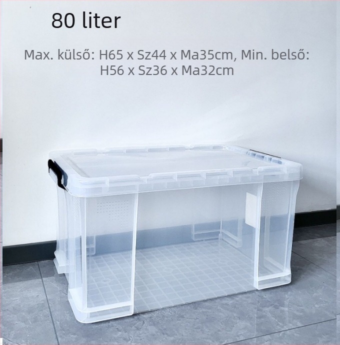 Autó tárolódoboz - átlátszó, téglalap alakú, derékszögű kialakítás, 40 L, PP anyag