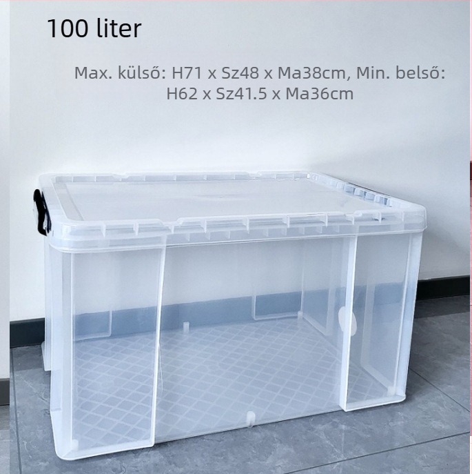 Autó tárolódoboz - átlátszó, téglalap alakú, derékszögű kialakítás, 40 L, PP anyag