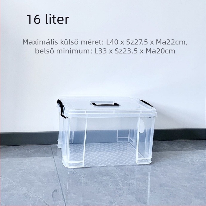 Autó tárolódoboz - átlátszó, téglalap alakú, derékszögű kialakítás, 40 L, PP anyag