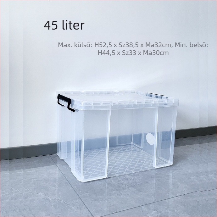 Autó tárolódoboz - átlátszó, téglalap alakú, derékszögű kialakítás, 40 L, PP anyag