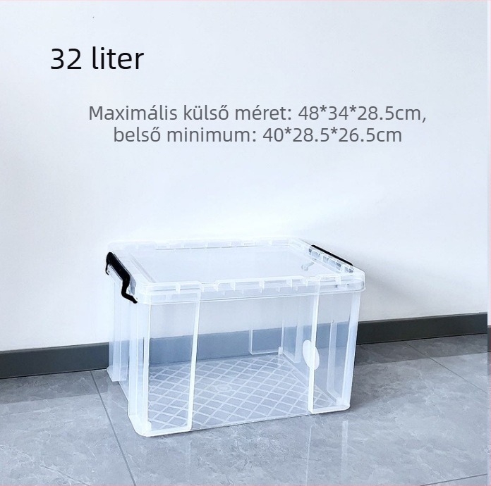 Autó tárolódoboz - átlátszó, téglalap alakú, derékszögű kialakítás, 40 L, PP anyag
