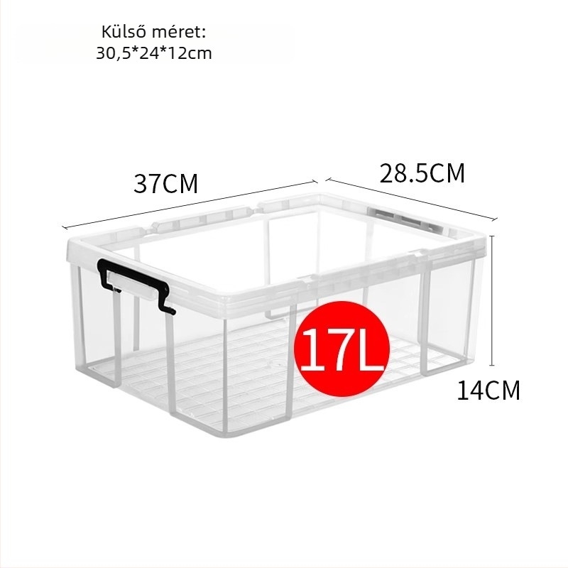 Autó tárolódoboz - átlátszó, téglalap alakú, derékszögű kialakítás, 40 L, PP anyag