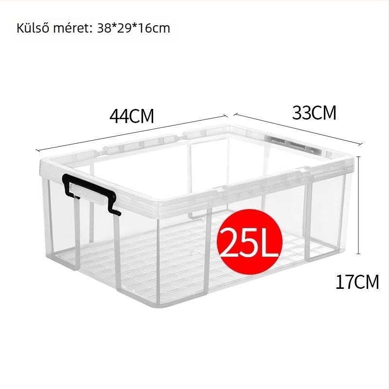 Autó tárolódoboz - átlátszó, téglalap alakú, derékszögű kialakítás, 40 L, PP anyag