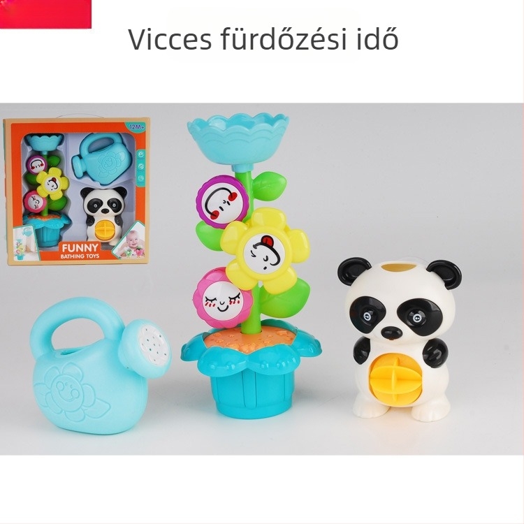 Plasztikus fürdőjáték baba számára – vízpermet és forgó virágok; interaktív játék 0–3 éveseknek