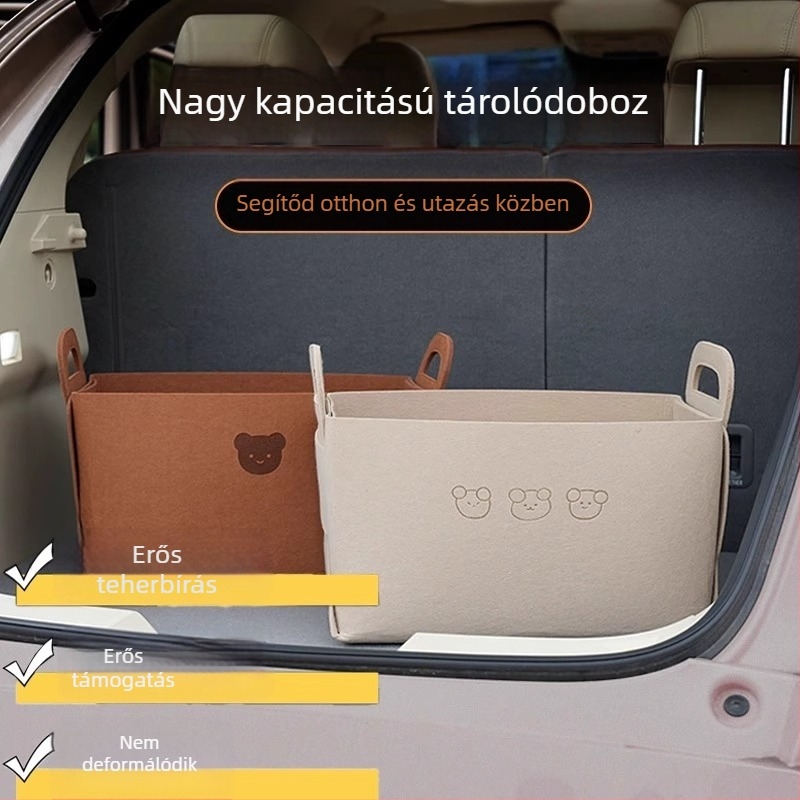Autócsomagtartó tároló doboz filcből, rajzos mackó design, 5–10 L kapacitás, logó nyomtatás lehetséges