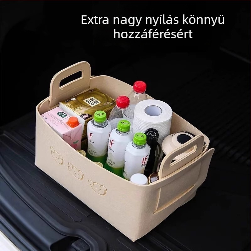 Autócsomagtartó tároló doboz filcből, rajzos mackó design, 5–10 L kapacitás, logó nyomtatás lehetséges