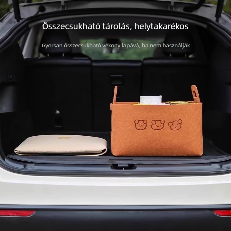 Autócsomagtartó tároló doboz filcből, rajzos mackó design, 5–10 L kapacitás, logó nyomtatás lehetséges