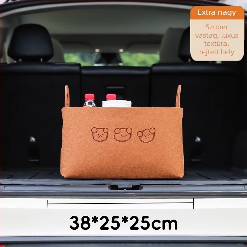 Autócsomagtartó tároló doboz filcből, rajzos mackó design, 5–10 L kapacitás, logó nyomtatás lehetséges