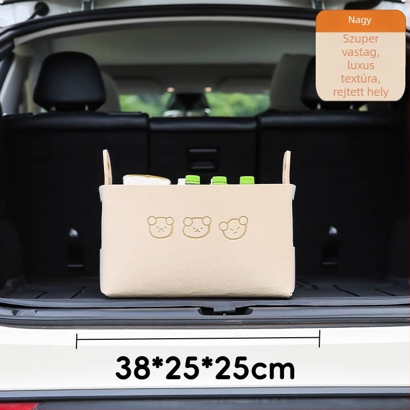 Autócsomagtartó tároló doboz filcből, rajzos mackó design, 5–10 L kapacitás, logó nyomtatás lehetséges