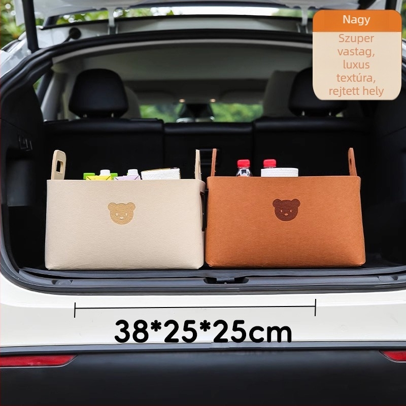 Autócsomagtartó tároló doboz filcből, rajzos mackó design, 5–10 L kapacitás, logó nyomtatás lehetséges