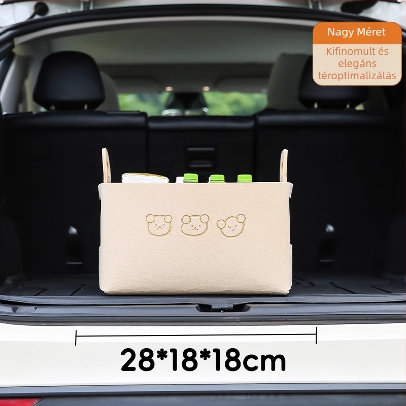 Autócsomagtartó tároló doboz filcből, rajzos mackó design, 5–10 L kapacitás, logó nyomtatás lehetséges