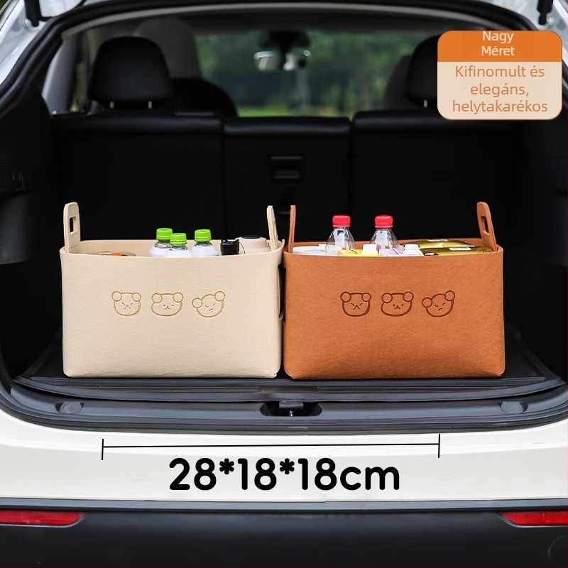 Autócsomagtartó tároló doboz filcből, rajzos mackó design, 5–10 L kapacitás, logó nyomtatás lehetséges