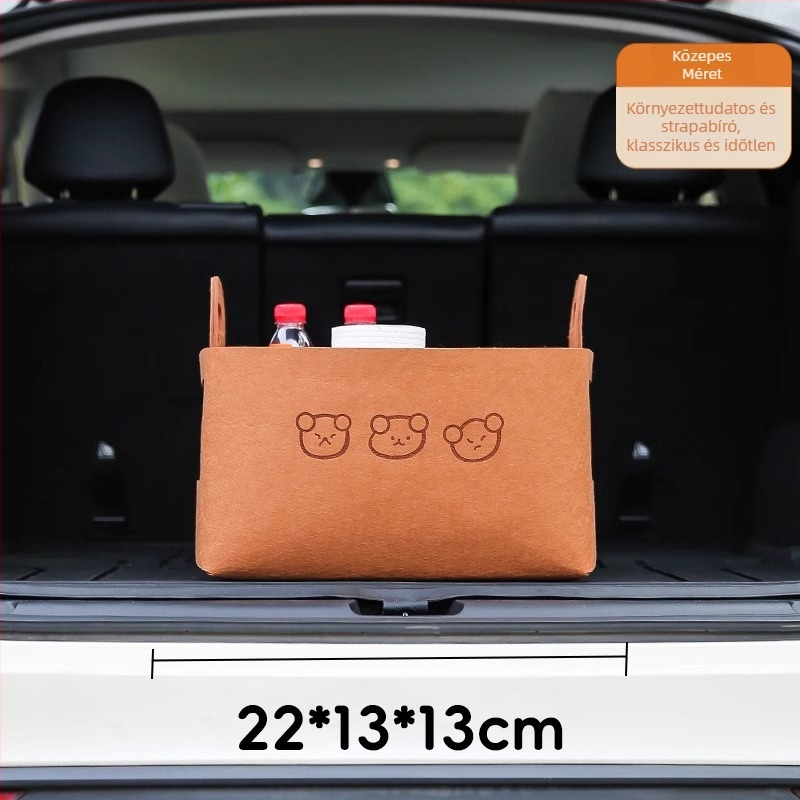 Autócsomagtartó tároló doboz filcből, rajzos mackó design, 5–10 L kapacitás, logó nyomtatás lehetséges