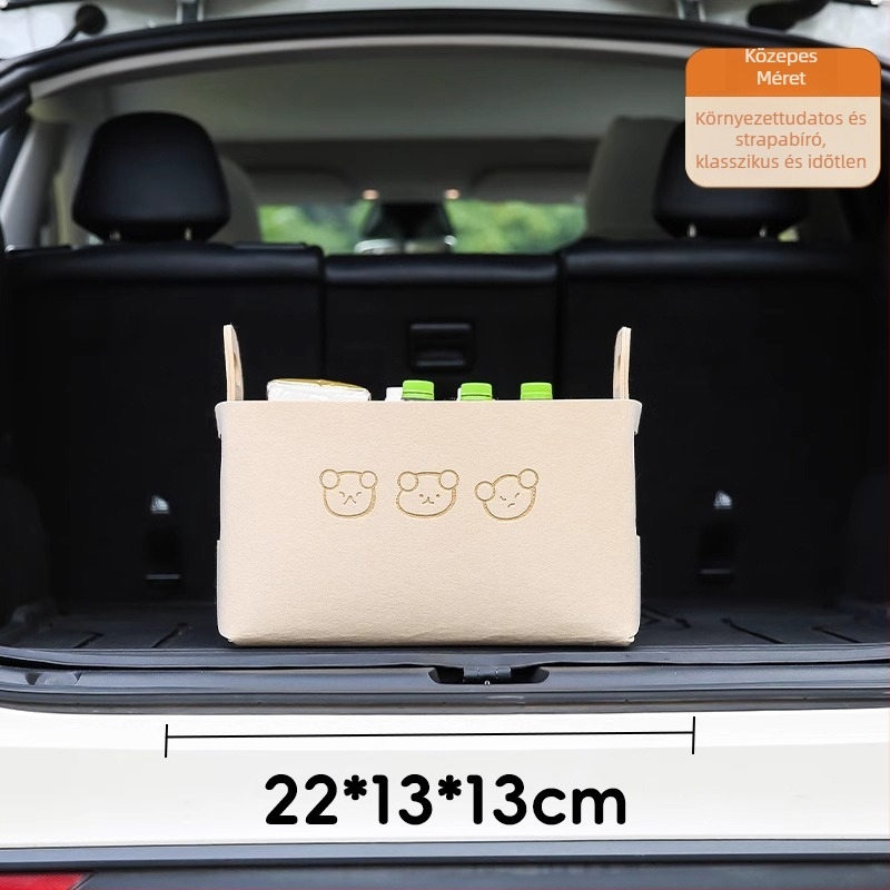Autócsomagtartó tároló doboz filcből, rajzos mackó design, 5–10 L kapacitás, logó nyomtatás lehetséges