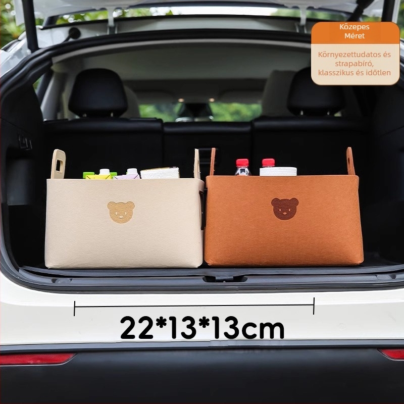 Autócsomagtartó tároló doboz filcből, rajzos mackó design, 5–10 L kapacitás, logó nyomtatás lehetséges