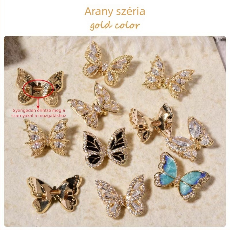 Körömdekorációs kiegészítők: pillangó mintázat, ötvözet és rhinestones, valódi arany elektroplattálás, Hercegnő sorozat