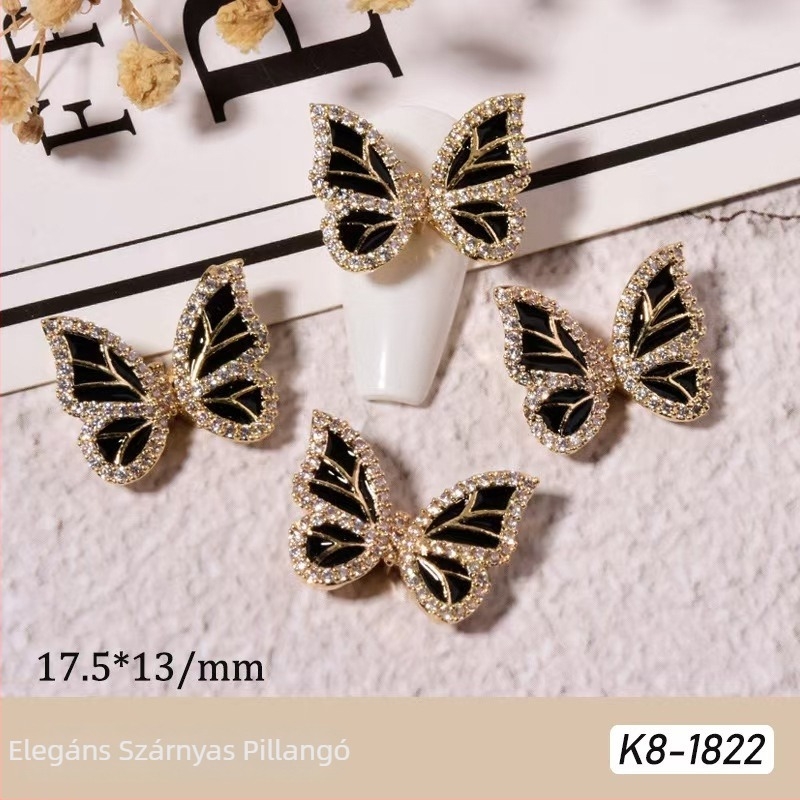 Körömdekorációs kiegészítők: pillangó mintázat, ötvözet és rhinestones, valódi arany elektroplattálás, Hercegnő sorozat