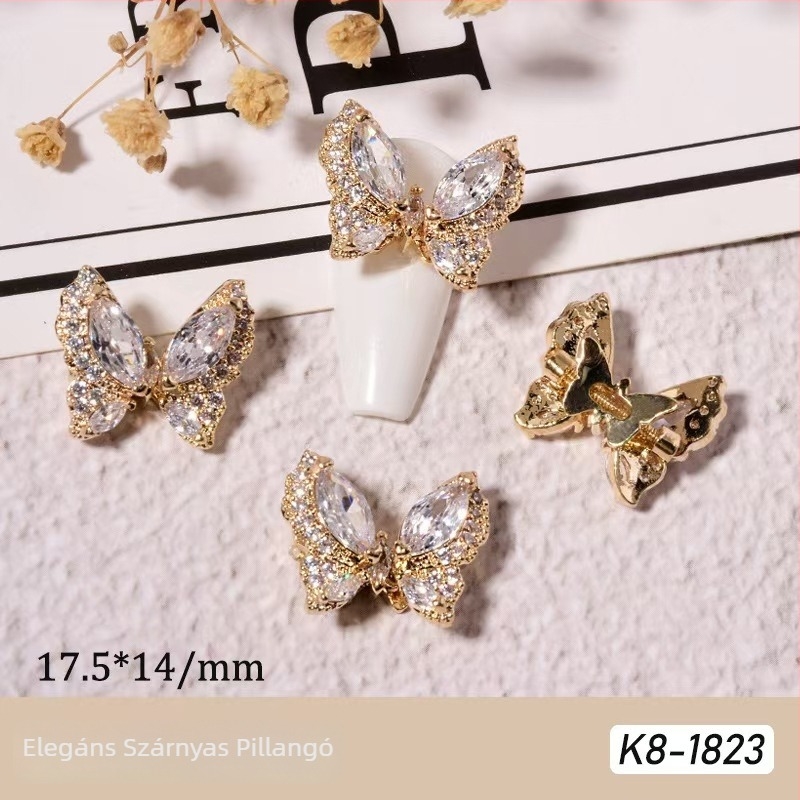 Körömdekorációs kiegészítők: pillangó mintázat, ötvözet és rhinestones, valódi arany elektroplattálás, Hercegnő sorozat