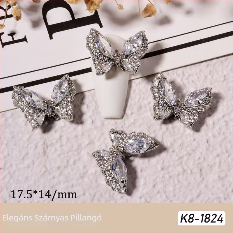 Körömdekorációs kiegészítők: pillangó mintázat, ötvözet és rhinestones, valódi arany elektroplattálás, Hercegnő sorozat
