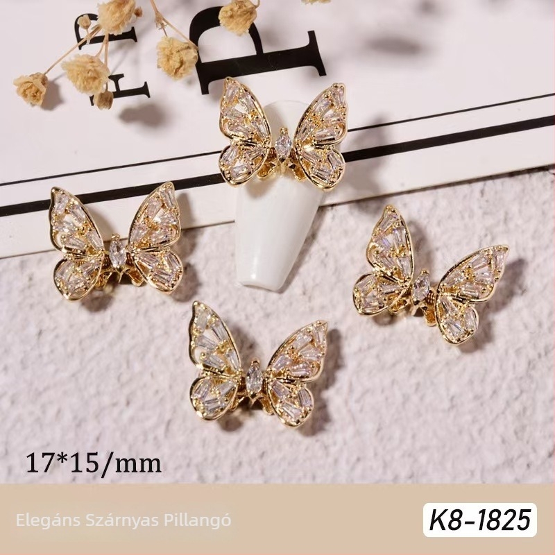 Körömdekorációs kiegészítők: pillangó mintázat, ötvözet és rhinestones, valódi arany elektroplattálás, Hercegnő sorozat