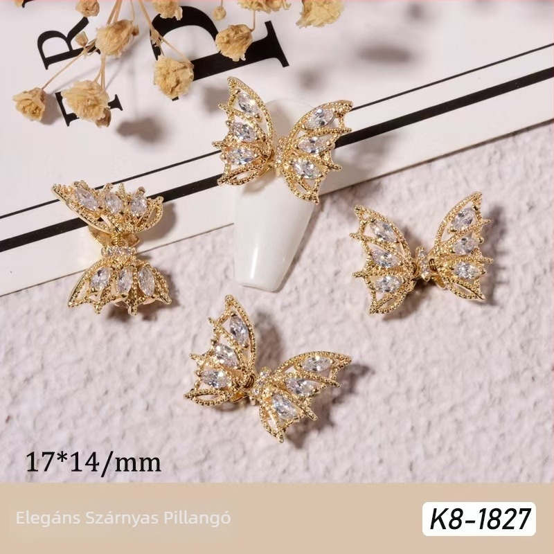 Körömdekorációs kiegészítők: pillangó mintázat, ötvözet és rhinestones, valódi arany elektroplattálás, Hercegnő sorozat