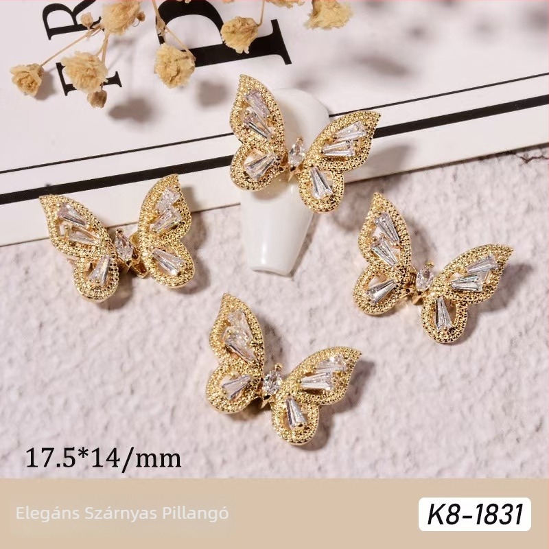 Körömdekorációs kiegészítők: pillangó mintázat, ötvözet és rhinestones, valódi arany elektroplattálás, Hercegnő sorozat
