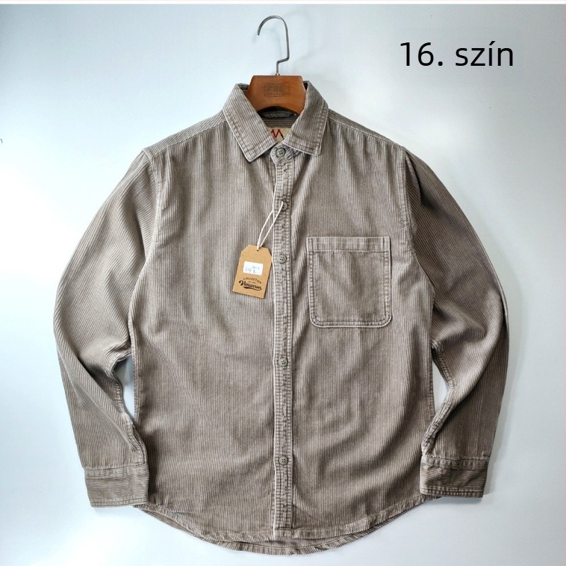 Férfiaknak szóló amerikai casual munkásing Corduroy pamutból, mosott, háromszoros varrással, lehajtható gallér, hosszú ujjú, tavasz–ősz–tél