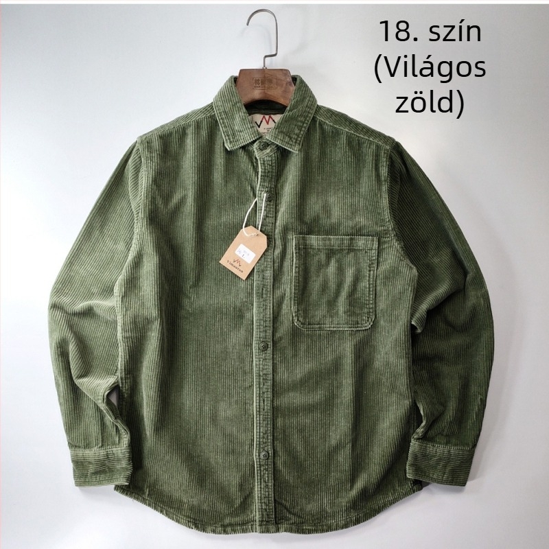 Férfiaknak szóló amerikai casual munkásing Corduroy pamutból, mosott, háromszoros varrással, lehajtható gallér, hosszú ujjú, tavasz–ősz–tél