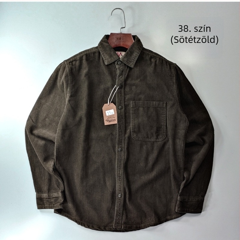 Férfiaknak szóló amerikai casual munkásing Corduroy pamutból, mosott, háromszoros varrással, lehajtható gallér, hosszú ujjú, tavasz–ősz–tél