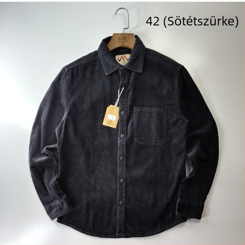 Férfiaknak szóló amerikai casual munkásing Corduroy pamutból, mosott, háromszoros varrással, lehajtható gallér, hosszú ujjú, tavasz–ősz–tél