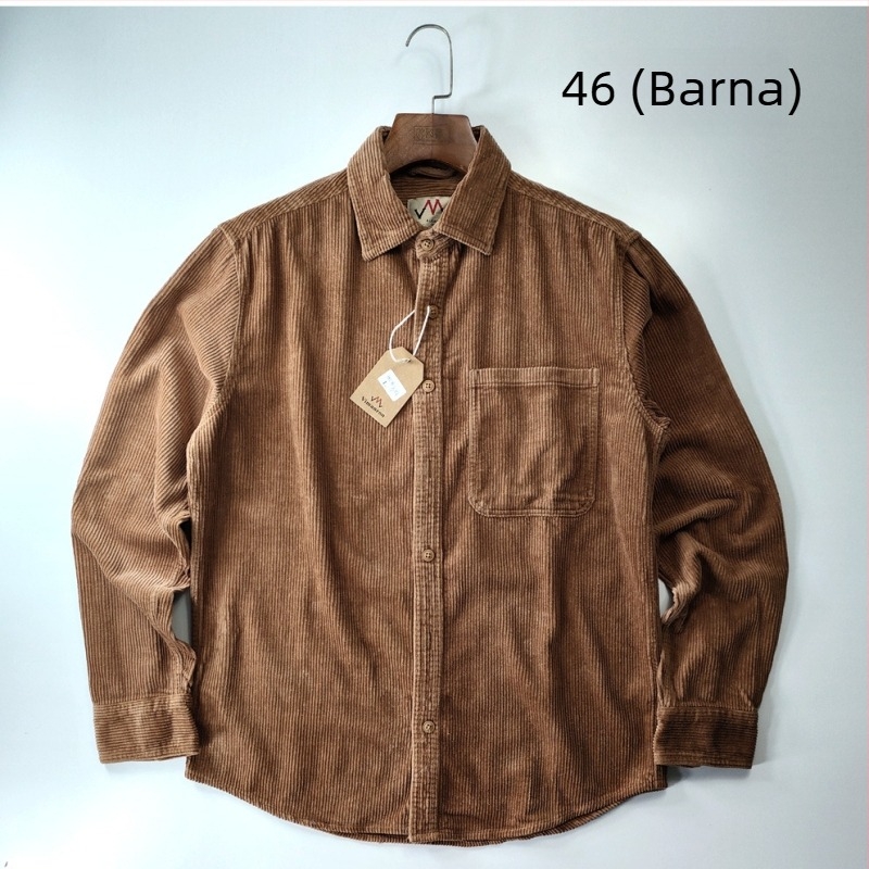 Férfiaknak szóló amerikai casual munkásing Corduroy pamutból, mosott, háromszoros varrással, lehajtható gallér, hosszú ujjú, tavasz–ősz–tél