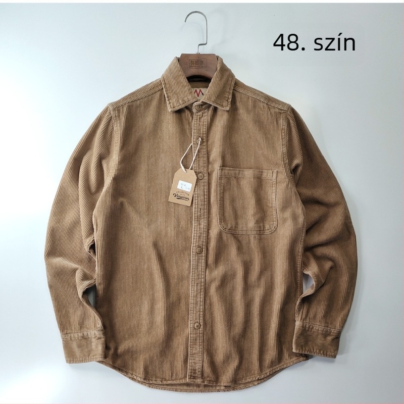 Férfiaknak szóló amerikai casual munkásing Corduroy pamutból, mosott, háromszoros varrással, lehajtható gallér, hosszú ujjú, tavasz–ősz–tél